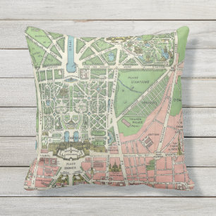 Vintage French Versailles illustration map Outdoor Pillow