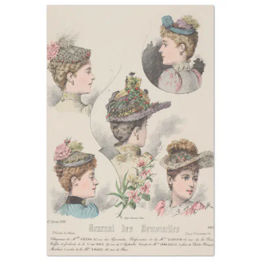 Vintage French Victorian Spring Hats Decoupage Tissue Paper