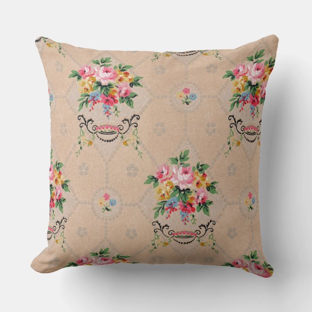 Vintage French Wallpaper Floral Pattern Cushion (Front)