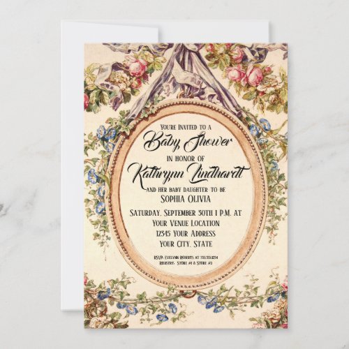 Vintage French Watercolor Roses n Floral Vines Invitation