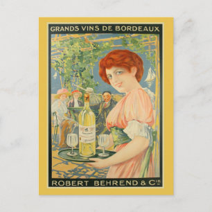 Vintage French white bordeaux wine advertising Postcard