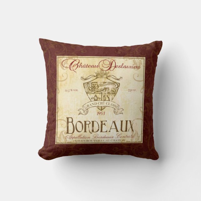 Vintage French Wine Label Art Pillow (Front)