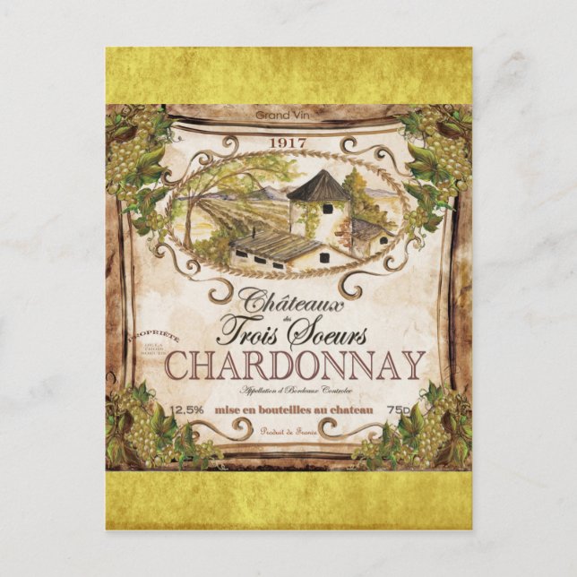 Vintage French Wine Label Postcard (Front)