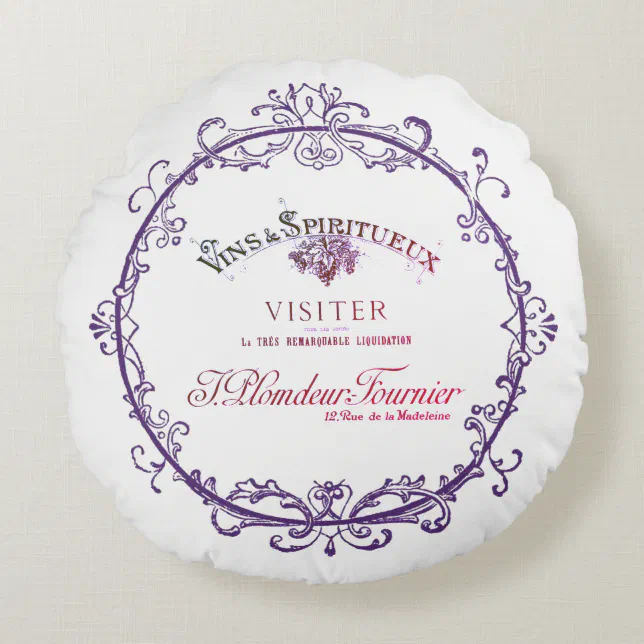 Vintage French Wine Label Round Pillow Zazzle