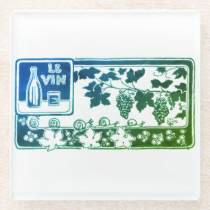 Vintage French Wine Label Rustic Vineyard Glass Coaster