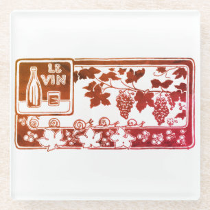 Vintage French Wine Label Rustic Vineyard Glass Coaster