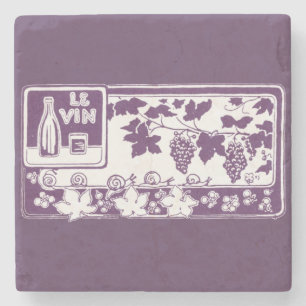 Vintage French Wine Label Rustic Vineyard Stone Coaster