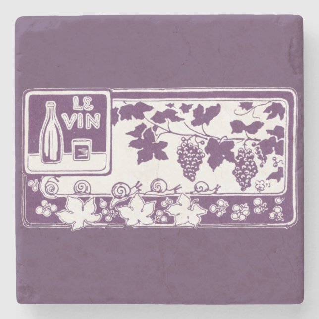 Vintage French Wine Label  | Rustic Vineyard  Stone Coaster (Front)
