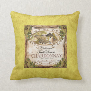 Vintage French Wine Label Throw Pillow