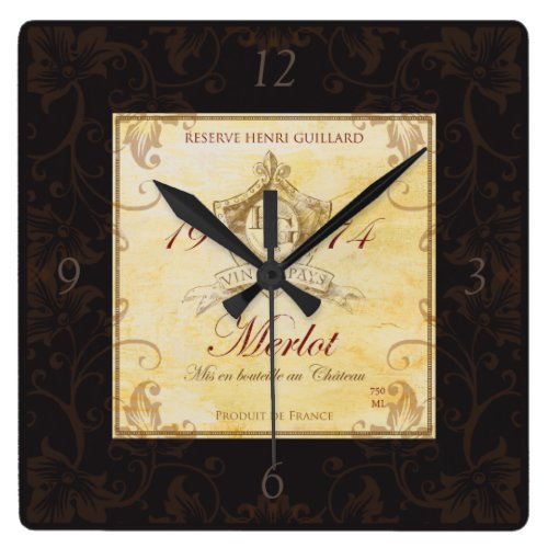 Vintage French Wine Label Wall Clock