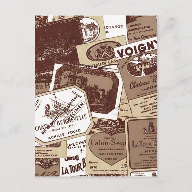 Vintage French Wine Labels Wallpaper Postcard (Front)