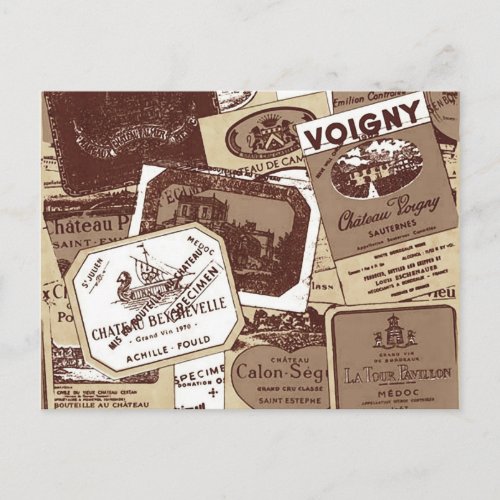 Vintage French Wine Labels Wallpaper Postcard