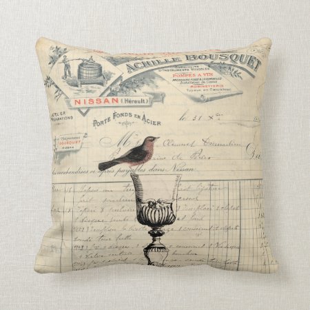 Vintage French Wine Themed Pillow