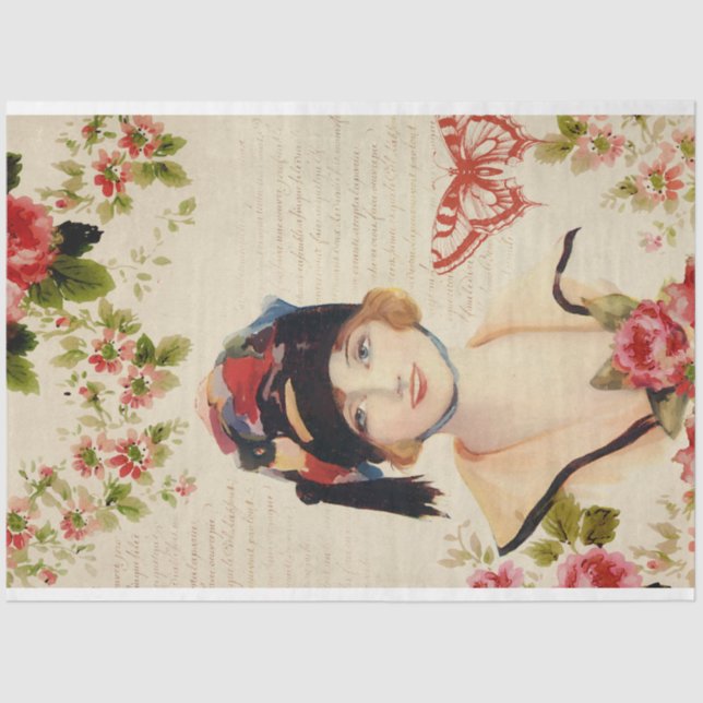 Vintage French Woman Decoupage Tissue Paper (Front)