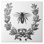 Vintage French Wreath W/ Bee Ceramic Tile Trivet<br><div class="desc">One of our Spring themed coordinating ceramic tile/trivet set with a vintage French wreath and bee design. Customize the image size to your liking.</div>