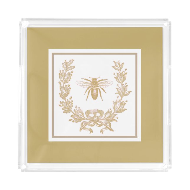 Vintage French Wreath w/Bee Mushroom Acrylic Tray (Front)