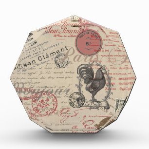 Vintage French Writing Paris Rooster typography Acrylic Award