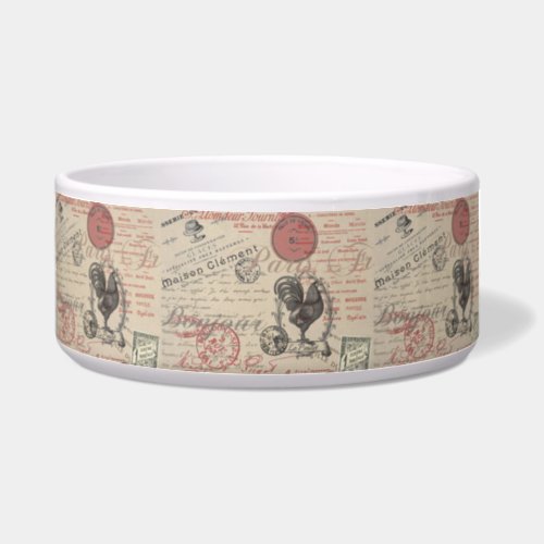 Vintage French Writing Paris Rooster typography Bowl