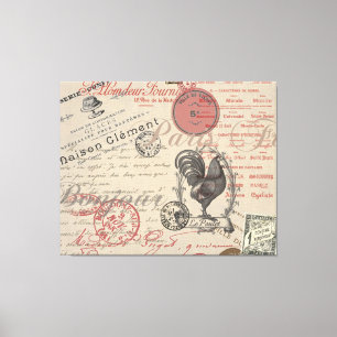 Vintage French Writing Paris Rooster typography Canvas Print