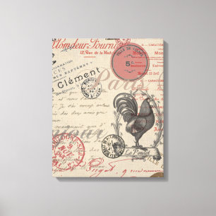 Vintage French Writing Paris Rooster typography Canvas Print