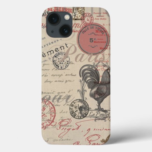 Vintage French Writing Paris Rooster typography iPhone 13 Case