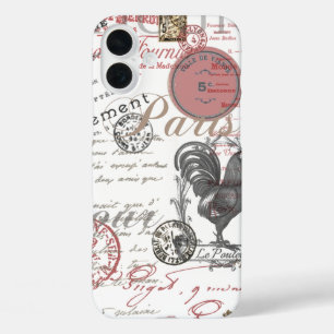 Vintage French Writing Paris Rooster typography iPhone 16 Plus Case