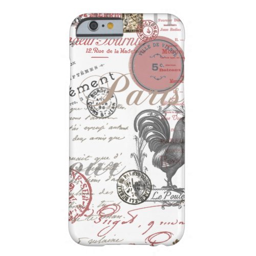Vintage French Writing Paris Rooster typography Barely There iPhone 6 Case