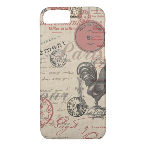 Vintage French Writing Paris Rooster typography iPhone 87 Case