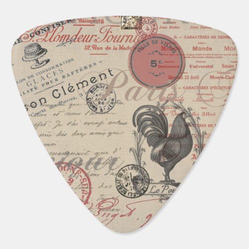 Vintage French Writing Paris Rooster typography Guitar Pick