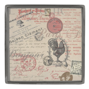 Vintage French Writing Paris Rooster typography Gunmetal Finish Lapel Pin