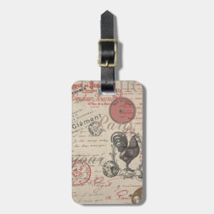 Vintage French Writing Paris Rooster typography Luggage Tag
