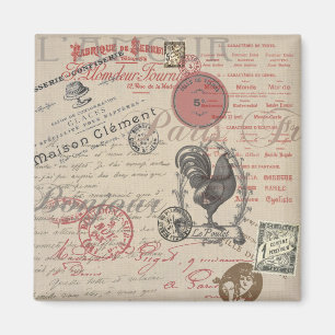 Vintage French Writing Paris Rooster typography Magnet