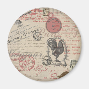 Vintage French Writing Paris Rooster typography Magnet