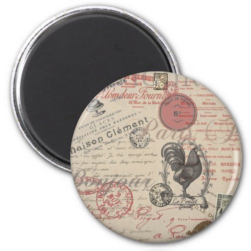 Vintage French Writing Paris Rooster typography Magnet