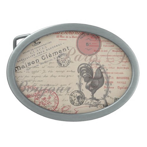 Vintage French Writing Paris Rooster typography Oval Belt Buckle