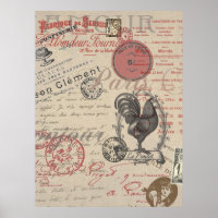 Vintage French Writing Paris Rooster typography