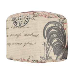 Vintage French Writing Paris Rooster typography Pouf