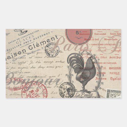 Vintage French Writing Paris Rooster typography Rectangular Sticker