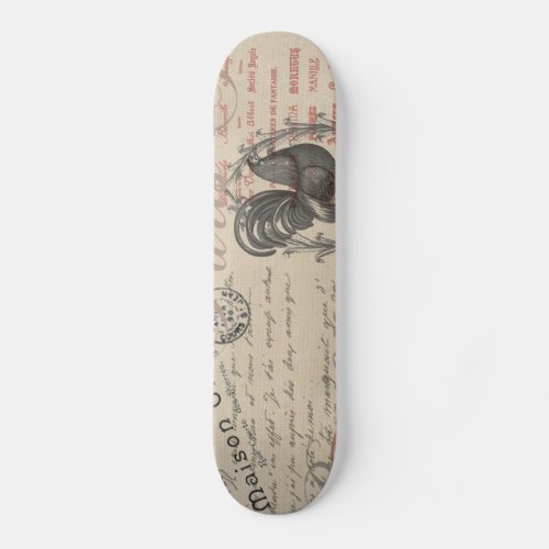 Vintage French Writing Paris Rooster typography Skateboard