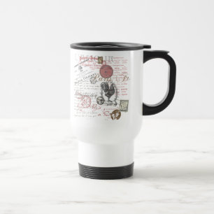 Vintage French Writing Paris Rooster typography Travel Mug