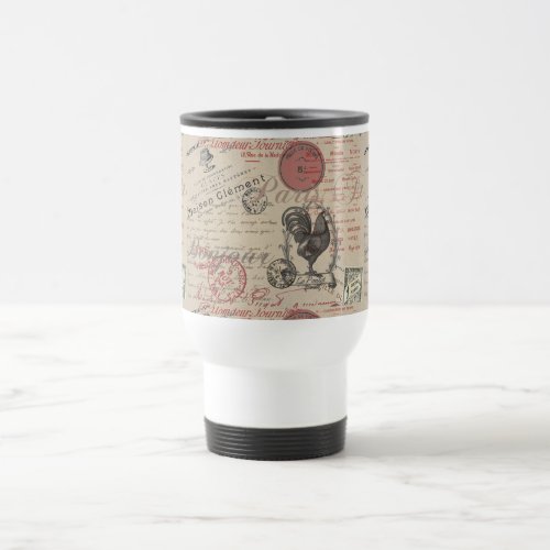 Vintage French Writing Paris Rooster typography Travel Mug