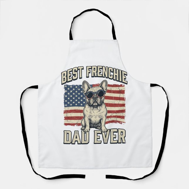 Vintage Frenchie Dad American Flag Apron (Front)