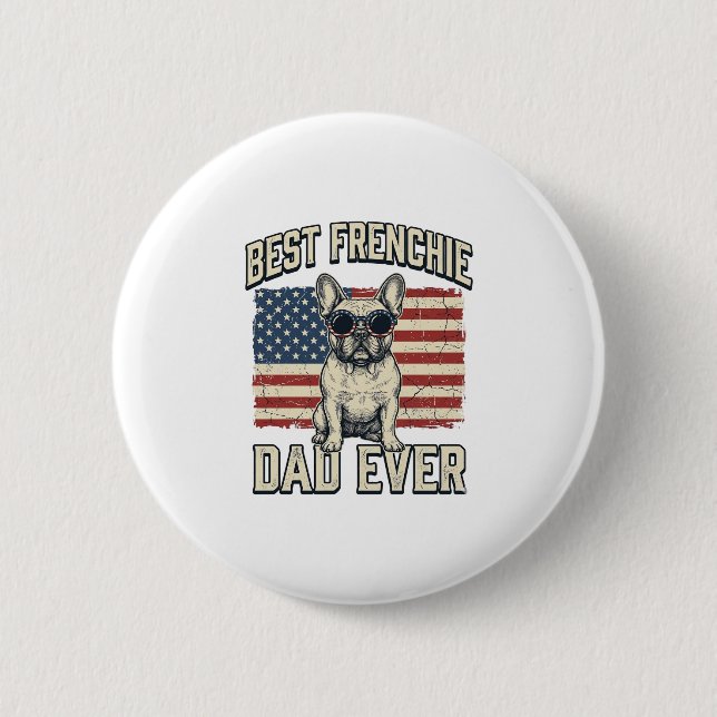 Vintage Frenchie Dad American Flag Button (Front)