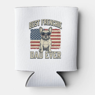 Vintage Frenchie Dad American Flag Can Cooler