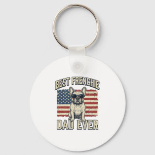 Vintage Frenchie Dad American Flag Keychain