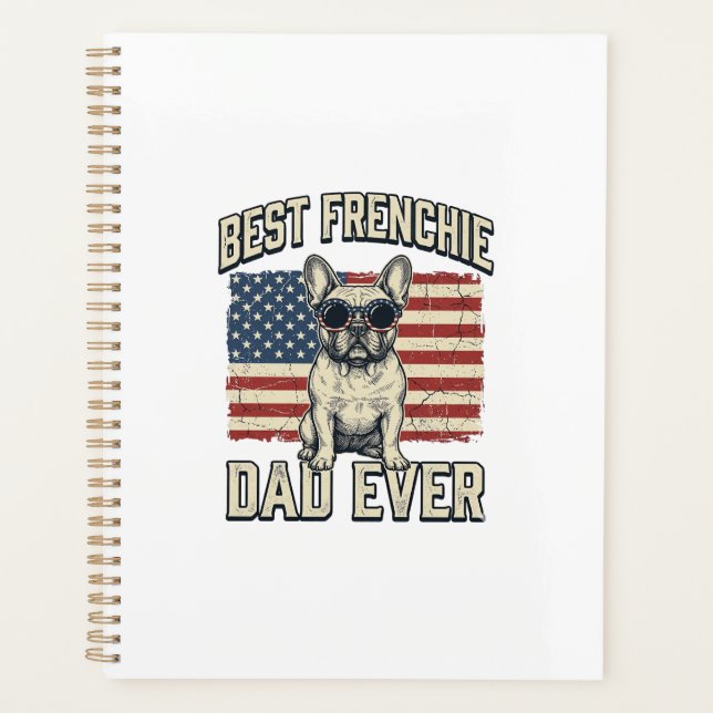 Vintage Frenchie Dad American Flag Planner (Front)