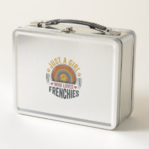 Vintage Frenchie Dog Lover Girl Shirt Design Metal Lunch Box