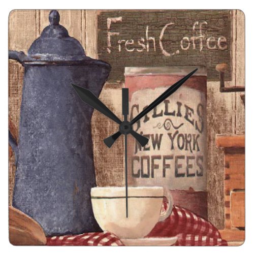 Vintage Fresh Coffee New York Print Clock