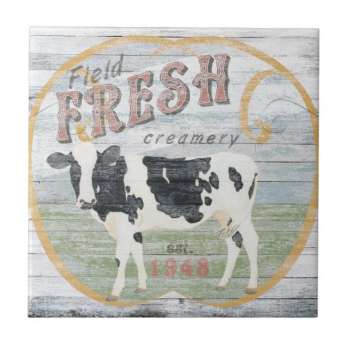 Vintage Fresh Creamery Cow Ceramic Tile