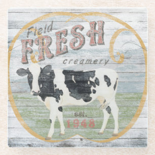 Vintage Fresh Creamery Cow Glass Coaster